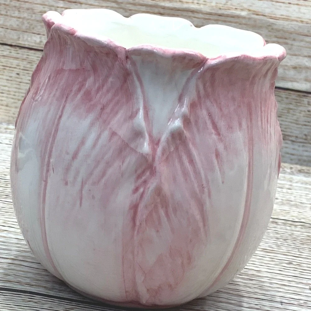 Mann Tulip Time Handpainted Ceramic Vase Planter 1987 Pink‎ White Vintage